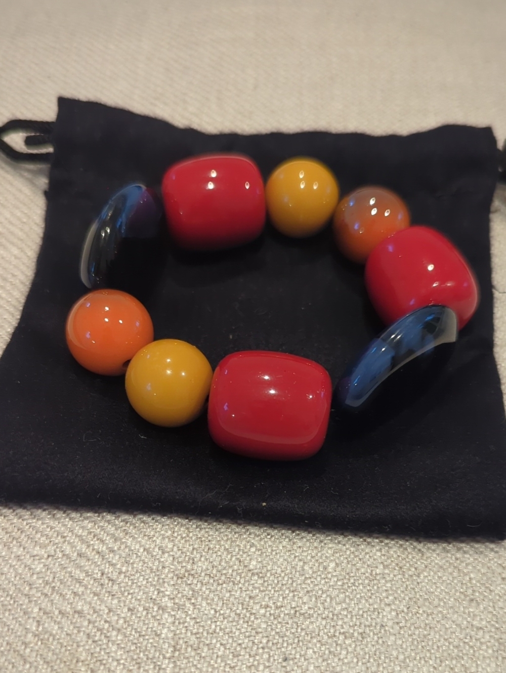 Colorful Chunky Bead Stretch Bracelet - Red, Yellow, Orange, Blue